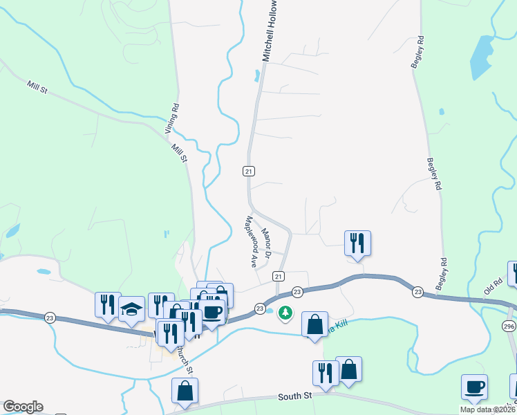 map of restaurants, bars, coffee shops, grocery stores, and more near 84 County Route 21 in Windham
