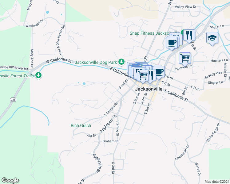 map of restaurants, bars, coffee shops, grocery stores, and more near 410 South 1st Street in Jacksonville