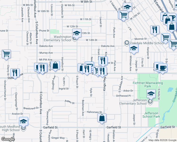 map of restaurants, bars, coffee shops, grocery stores, and more near 921 Newtown Street in Medford