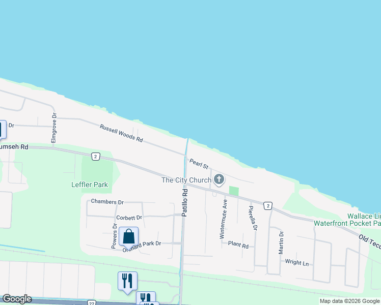 map of restaurants, bars, coffee shops, grocery stores, and more near 500 Pearl Street in Windsor