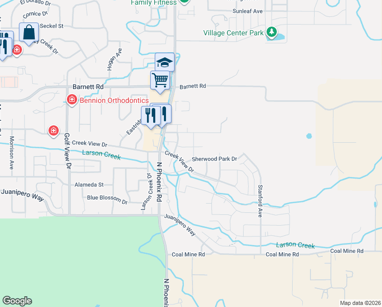 map of restaurants, bars, coffee shops, grocery stores, and more near 3744 Sidney Way in Medford