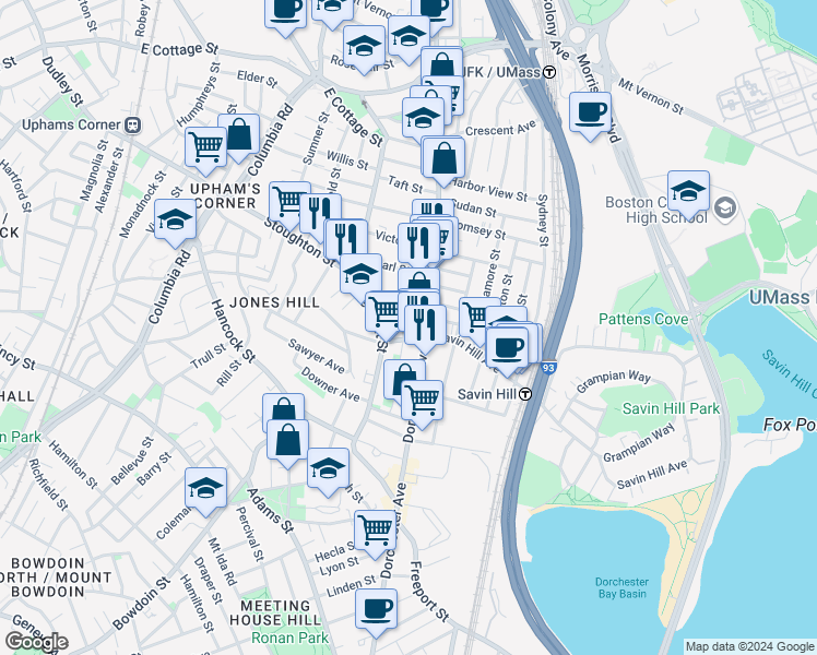 map of restaurants, bars, coffee shops, grocery stores, and more near 15 Treadway Road in Boston