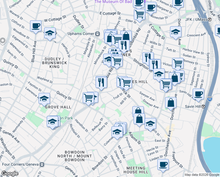 map of restaurants, bars, coffee shops, grocery stores, and more near 37 Payson Avenue in Boston