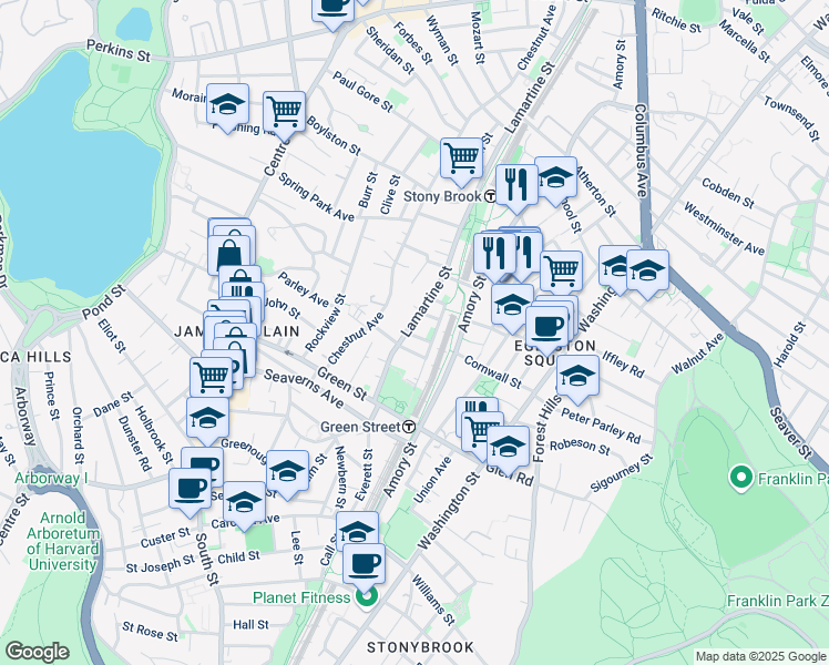 map of restaurants, bars, coffee shops, grocery stores, and more near 281 Lamartine Street in Boston