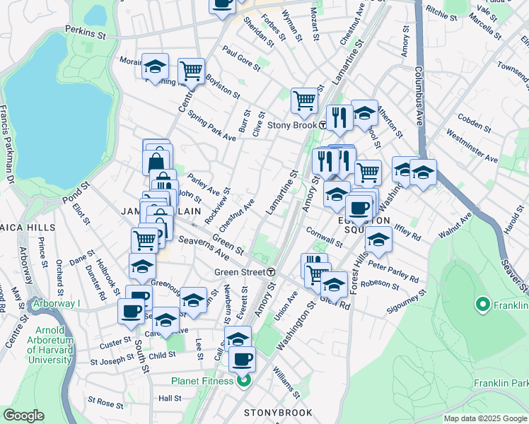 map of restaurants, bars, coffee shops, grocery stores, and more near 281 Lamartine Street in Boston