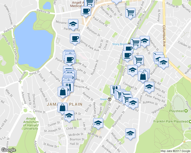 map of restaurants, bars, coffee shops, grocery stores, and more near 90 Rockview Street in Boston