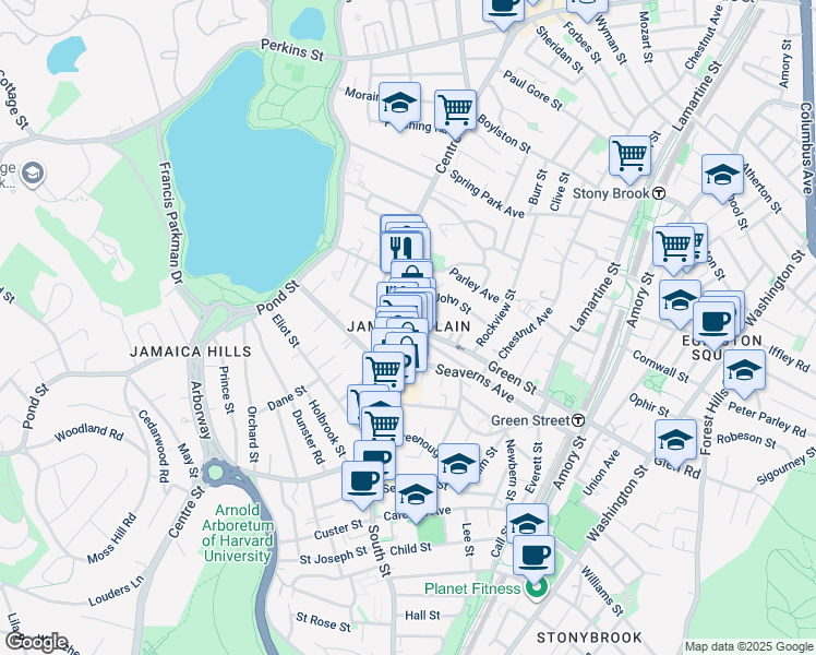 map of restaurants, bars, coffee shops, grocery stores, and more near in Boston