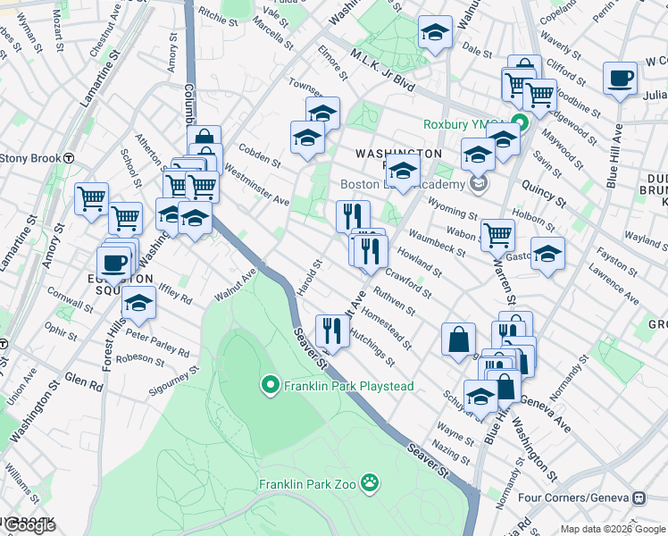 map of restaurants, bars, coffee shops, grocery stores, and more near 78 Ruthven Street in Boston