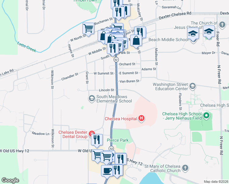 map of restaurants, bars, coffee shops, grocery stores, and more near 116 Lincoln Street in Chelsea