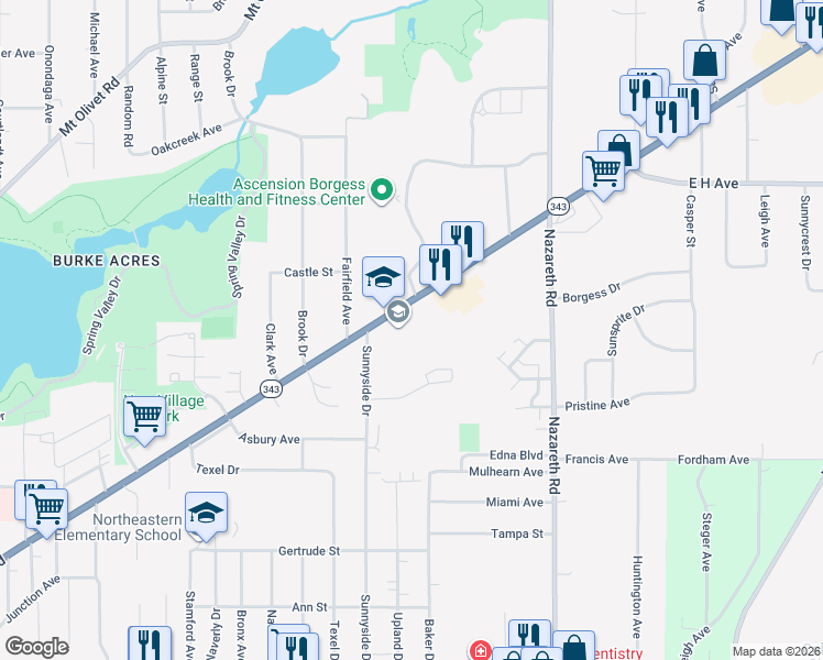 map of restaurants, bars, coffee shops, grocery stores, and more near 3010 Gull Road in Kalamazoo