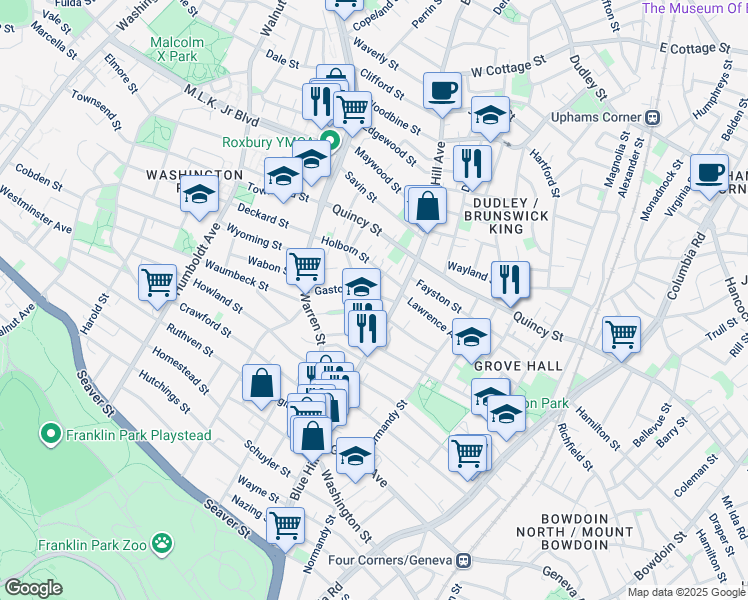 map of restaurants, bars, coffee shops, grocery stores, and more near 36 Gaston Street in Boston