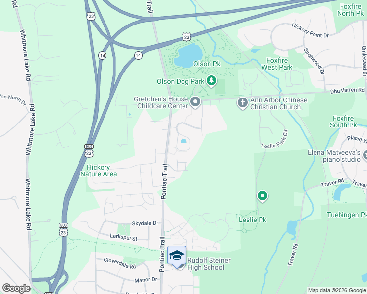 map of restaurants, bars, coffee shops, grocery stores, and more near 2781 South Knightsbridge Circle in Ann Arbor