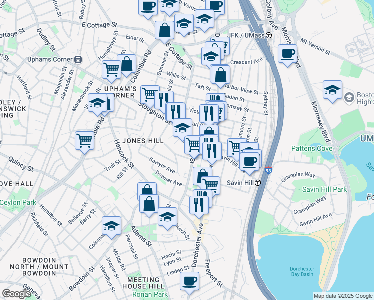 map of restaurants, bars, coffee shops, grocery stores, and more near 75 Pleasant Street in Boston