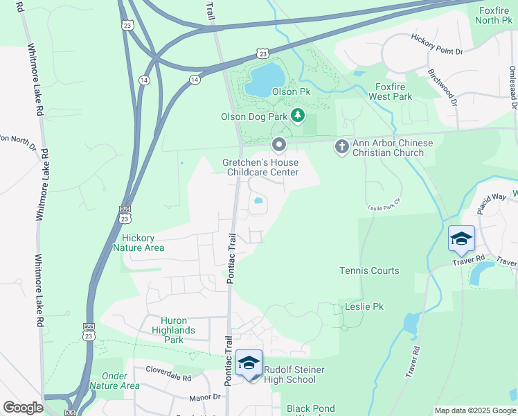 map of restaurants, bars, coffee shops, grocery stores, and more near 2781 South Knightsbridge Circle in Ann Arbor