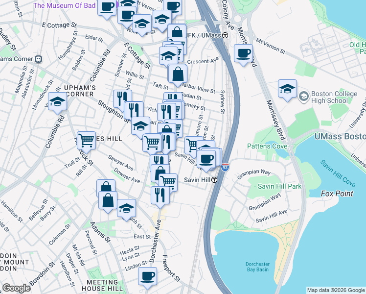 map of restaurants, bars, coffee shops, grocery stores, and more near 11 Doris Street in Boston
