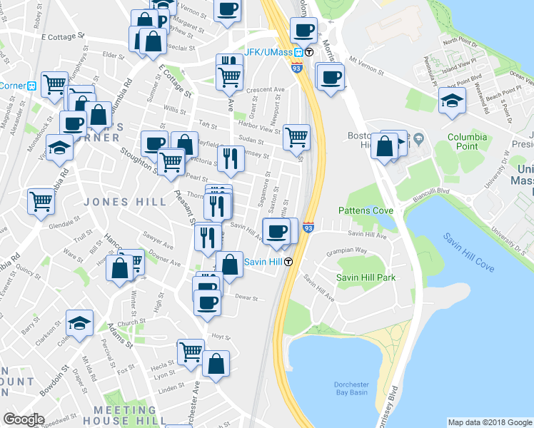 map of restaurants, bars, coffee shops, grocery stores, and more near 17 Sagamore Street in Boston