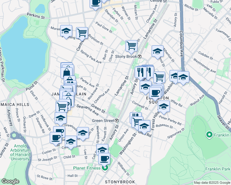 map of restaurants, bars, coffee shops, grocery stores, and more near 281 Lamartine Street in Boston