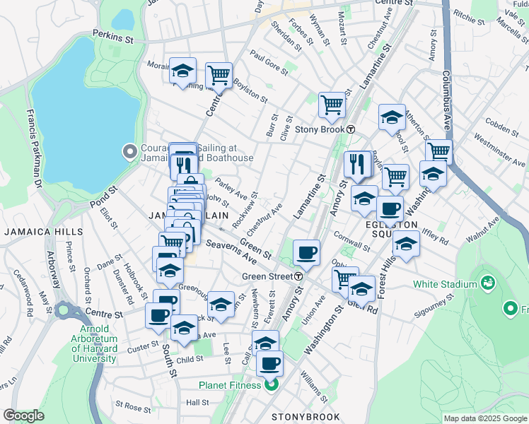 map of restaurants, bars, coffee shops, grocery stores, and more near 267 Chestnut Avenue in Boston