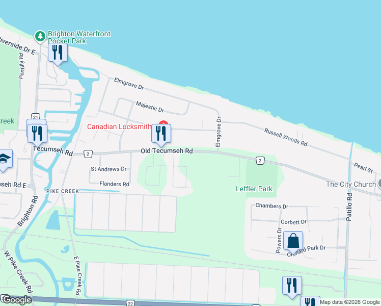 map of restaurants, bars, coffee shops, grocery stores, and more near 357 Old Tecumseh Road in Windsor