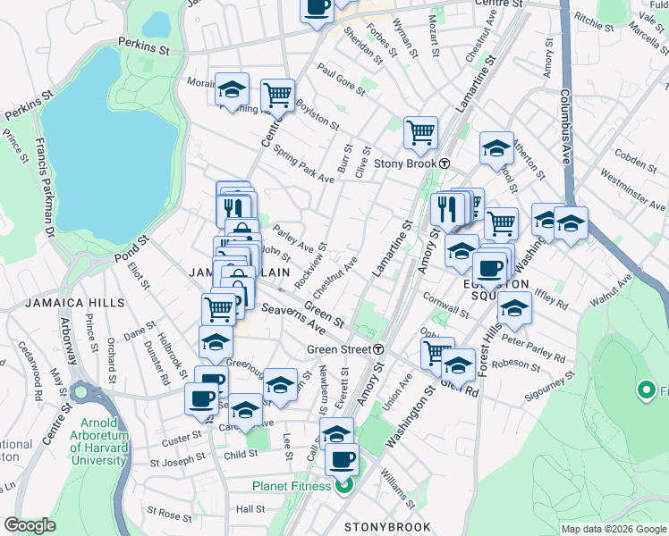 map of restaurants, bars, coffee shops, grocery stores, and more near 267 Chestnut Avenue in Boston