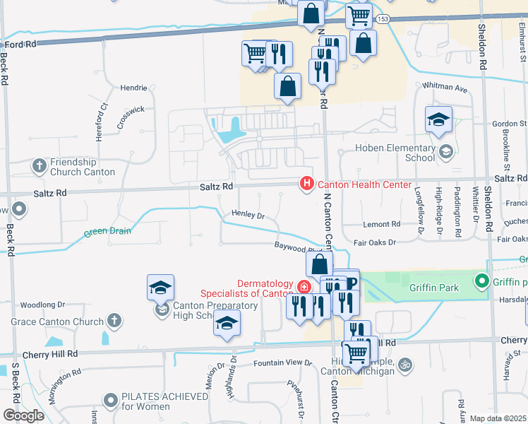 map of restaurants, bars, coffee shops, grocery stores, and more near 810 Mystic Court in Canton
