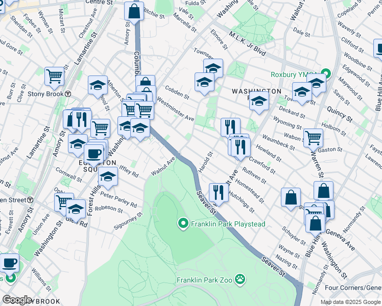 map of restaurants, bars, coffee shops, grocery stores, and more near 15 Homestead Street in Boston