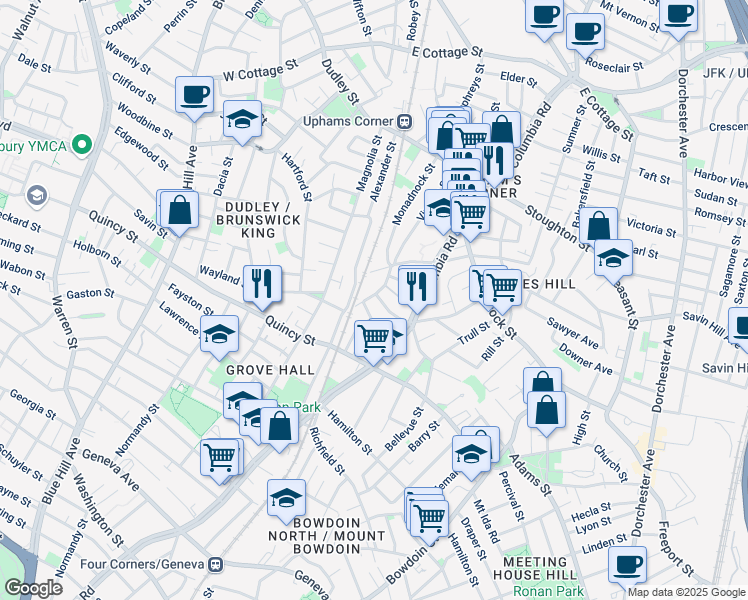 map of restaurants, bars, coffee shops, grocery stores, and more near 80 Glendale St in Boston