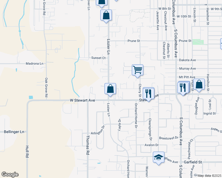 map of restaurants, bars, coffee shops, grocery stores, and more near 1045 Lozier Lane in Medford