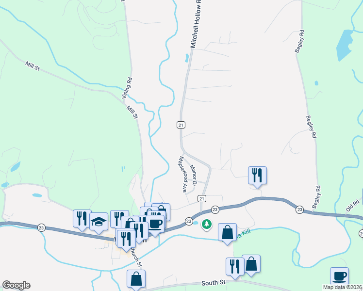 map of restaurants, bars, coffee shops, grocery stores, and more near 84 County Route 21 in Windham