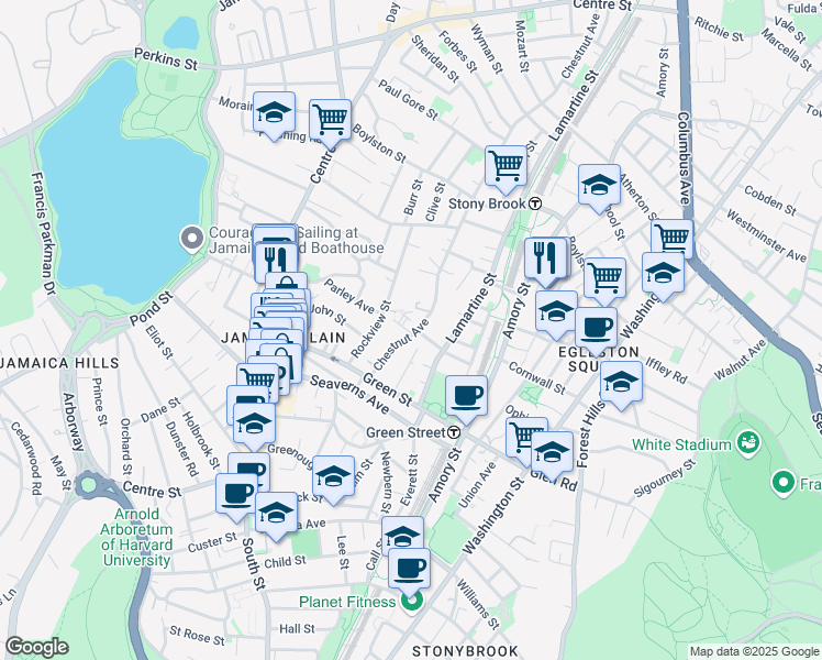 map of restaurants, bars, coffee shops, grocery stores, and more near 267 Chestnut Avenue in Boston