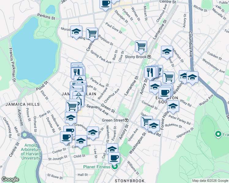 map of restaurants, bars, coffee shops, grocery stores, and more near 267 Chestnut Avenue in Boston