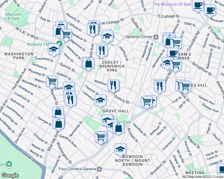map of restaurants, bars, coffee shops, grocery stores, and more near 64 Wayland Street in Boston