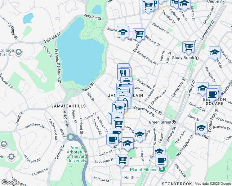 map of restaurants, bars, coffee shops, grocery stores, and more near 6 Myrtle Street in Boston