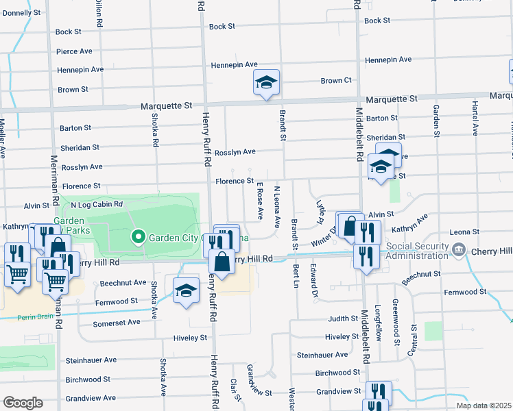 map of restaurants, bars, coffee shops, grocery stores, and more near 441 East Rose Avenue in Garden City