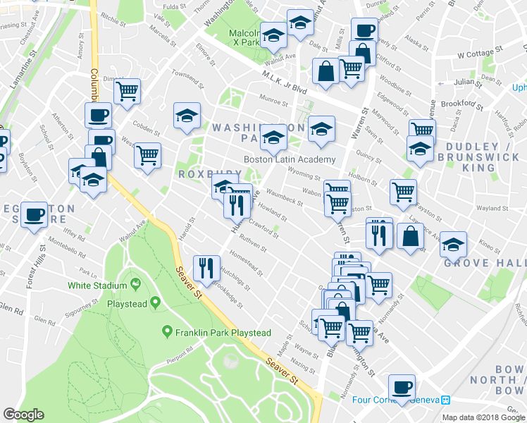 map of restaurants, bars, coffee shops, grocery stores, and more near 88 Howland Street in Boston