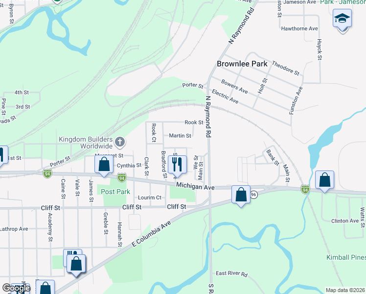 map of restaurants, bars, coffee shops, grocery stores, and more near 21 Charles Street in Battle Creek