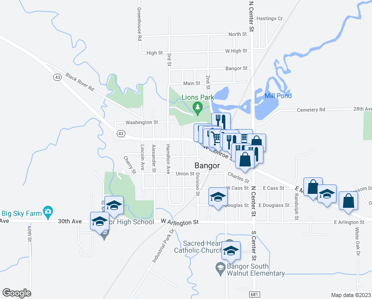 map of restaurants, bars, coffee shops, grocery stores, and more near 415 Morrison Avenue in Bangor