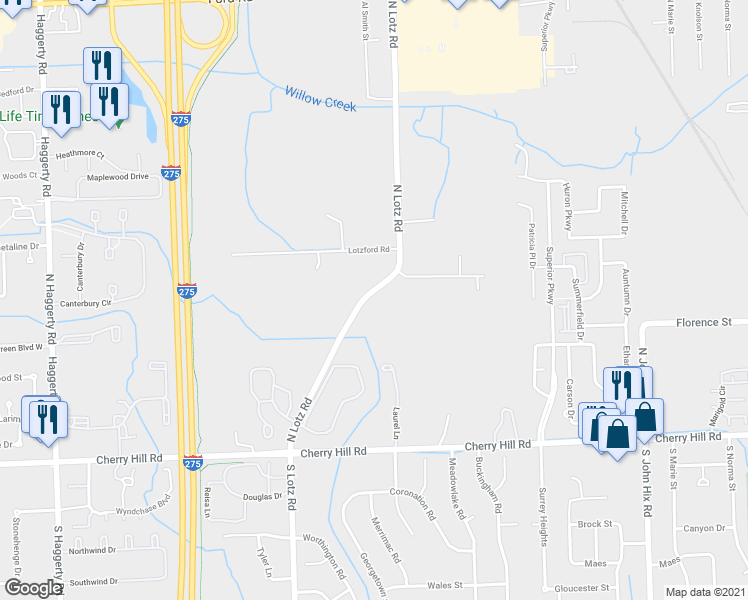 map of restaurants, bars, coffee shops, grocery stores, and more near 860 North Lotz Road in Canton