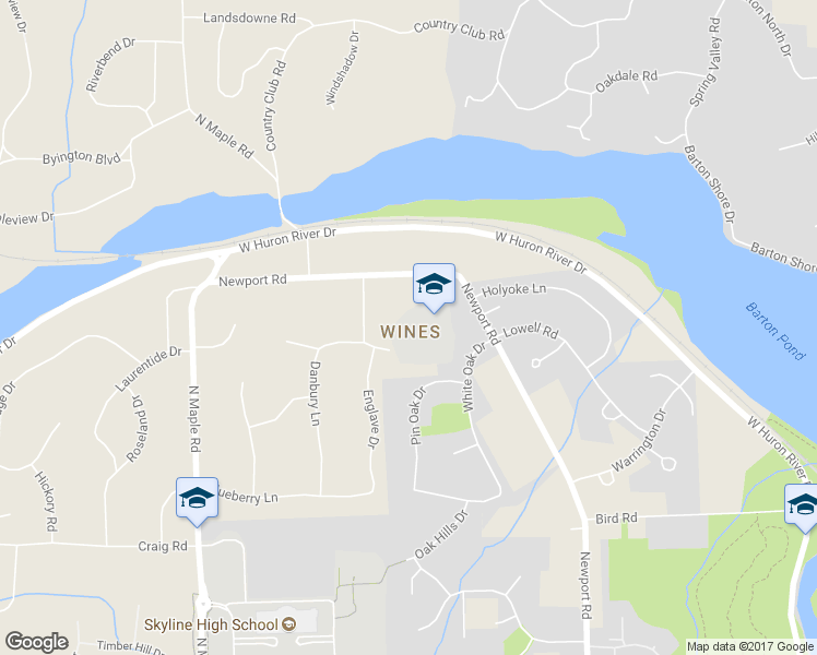 map of restaurants, bars, coffee shops, grocery stores, and more near 2775 Newport Rd in Ann Arbor