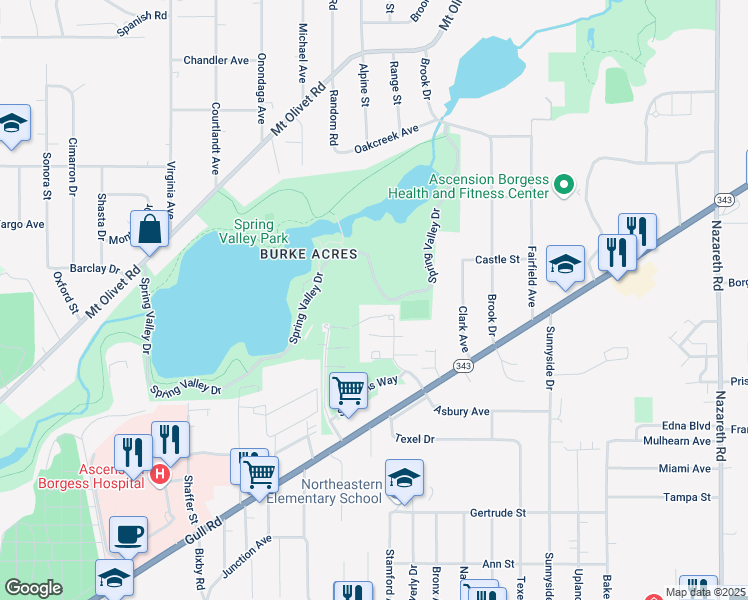 map of restaurants, bars, coffee shops, grocery stores, and more near Glencoe Court in Kalamazoo