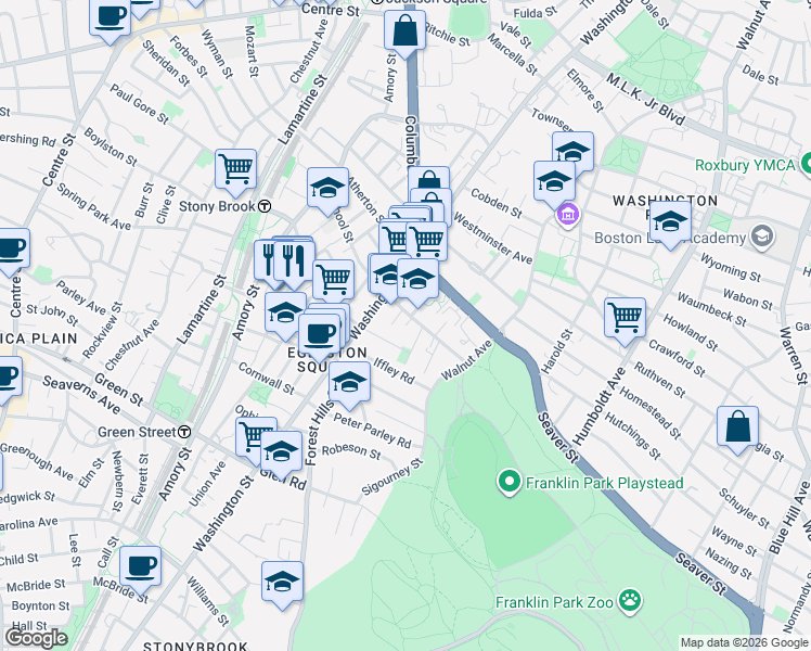 map of restaurants, bars, coffee shops, grocery stores, and more near 4 Glines Avenue in Boston
