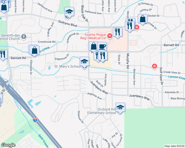 map of restaurants, bars, coffee shops, grocery stores, and more near 2710 Randolph Street in Medford