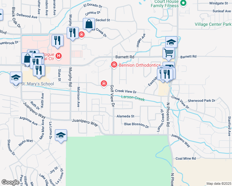 map of restaurants, bars, coffee shops, grocery stores, and more near in Medford