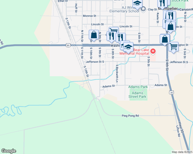 map of restaurants, bars, coffee shops, grocery stores, and more near 309 South 9th Street in Montpelier