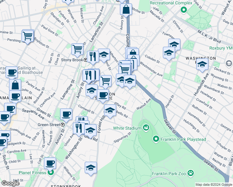 map of restaurants, bars, coffee shops, grocery stores, and more near 6 Chilcott Place in Boston