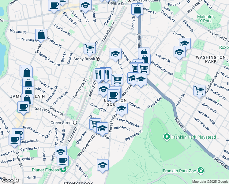 map of restaurants, bars, coffee shops, grocery stores, and more near 59 Haverford Street in Boston