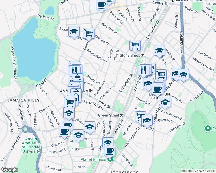 map of restaurants, bars, coffee shops, grocery stores, and more near 267 Chestnut Avenue in Boston