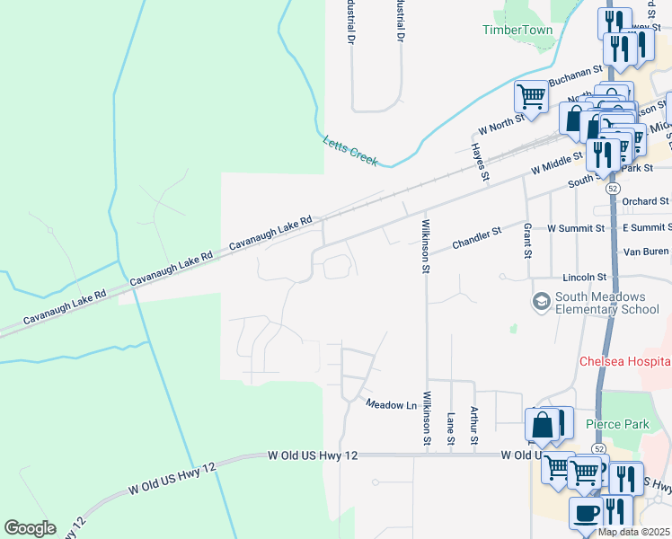 map of restaurants, bars, coffee shops, grocery stores, and more near 703 West Middle Street in Chelsea