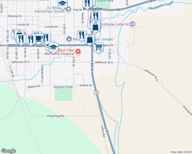 map of restaurants, bars, coffee shops, grocery stores, and more near 280 South 4th Street in Montpelier