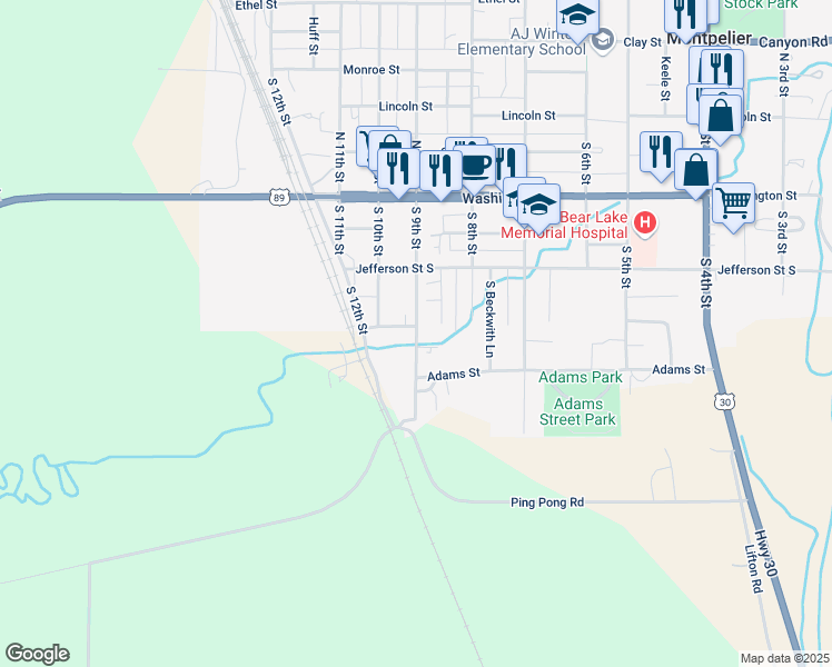 map of restaurants, bars, coffee shops, grocery stores, and more near 309 South 9th Street in Montpelier